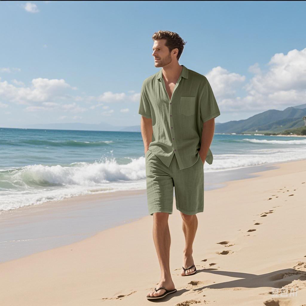 Men Linen Textured Two-Piece S - Linen Shirt Breathable ulasan dan harga