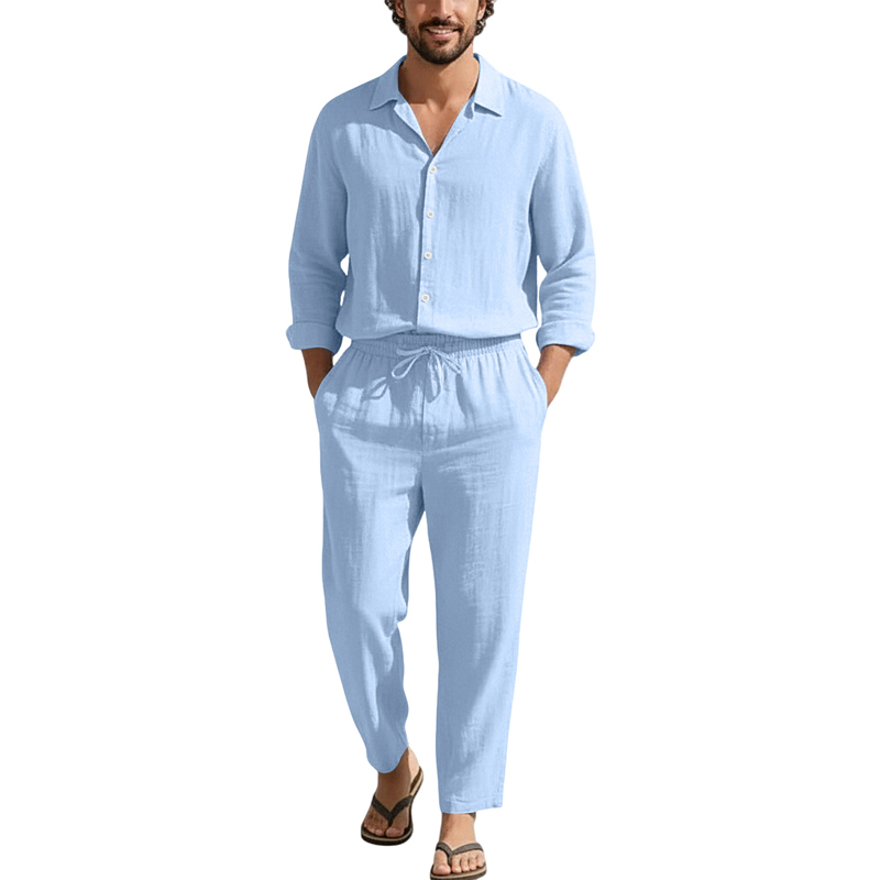 Spring Summer Linen Casual Set - Linen Shirt Breathable ulasan dan harga