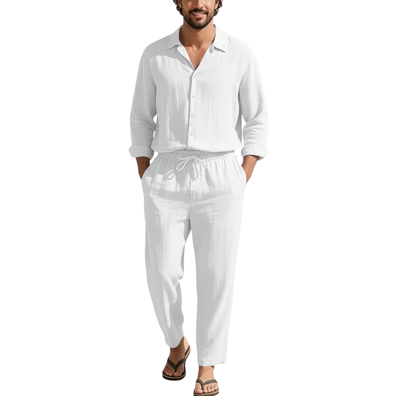 Spring Summer Linen Casual Set - Linen Shirt Breathable ulasan dan harga