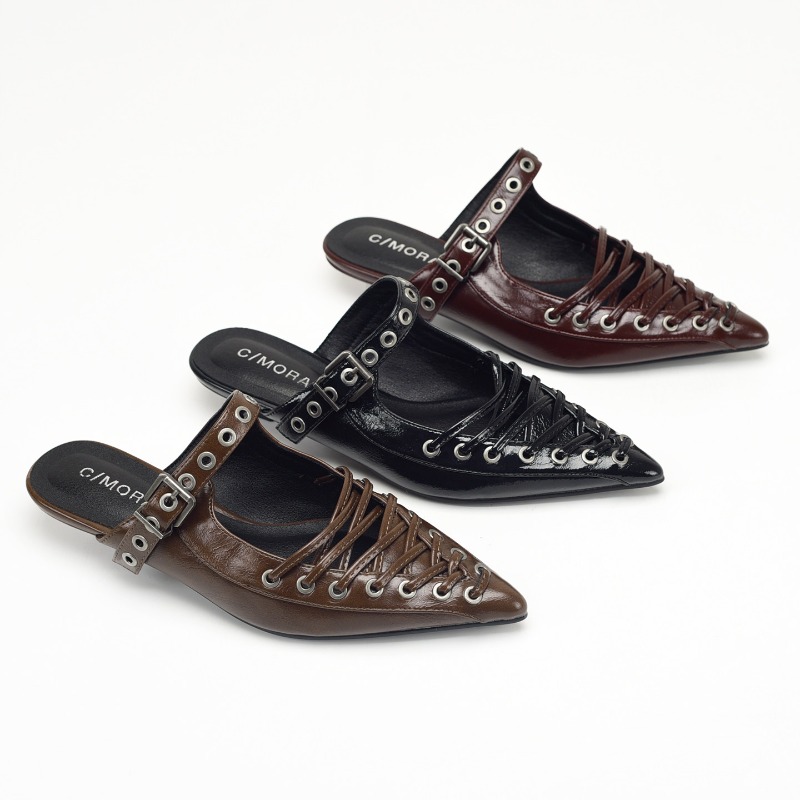 Pointed Toe Lace Up Women Slip - Casual Sandal Leather ulasan dan harga
